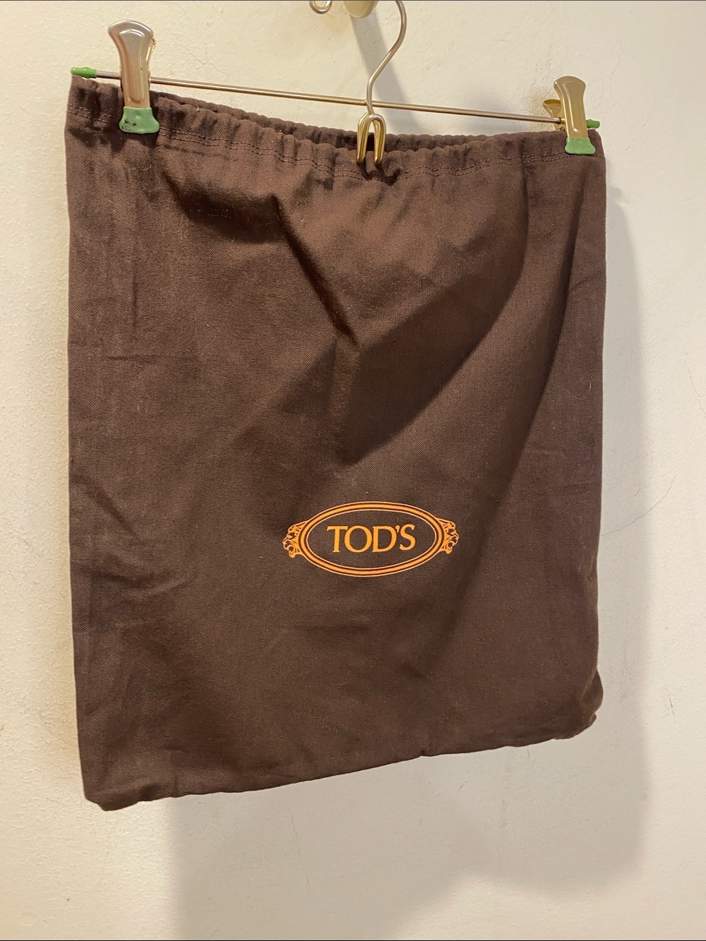 Tod's Brown Drawstring Dust Bag with Orange Logo
